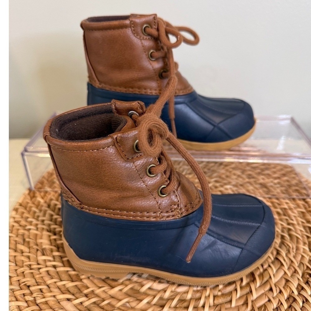 Sperry Boot Navy Rubber Leather Lace Up Waterproof Boots Kids Snow Rain Size 7M